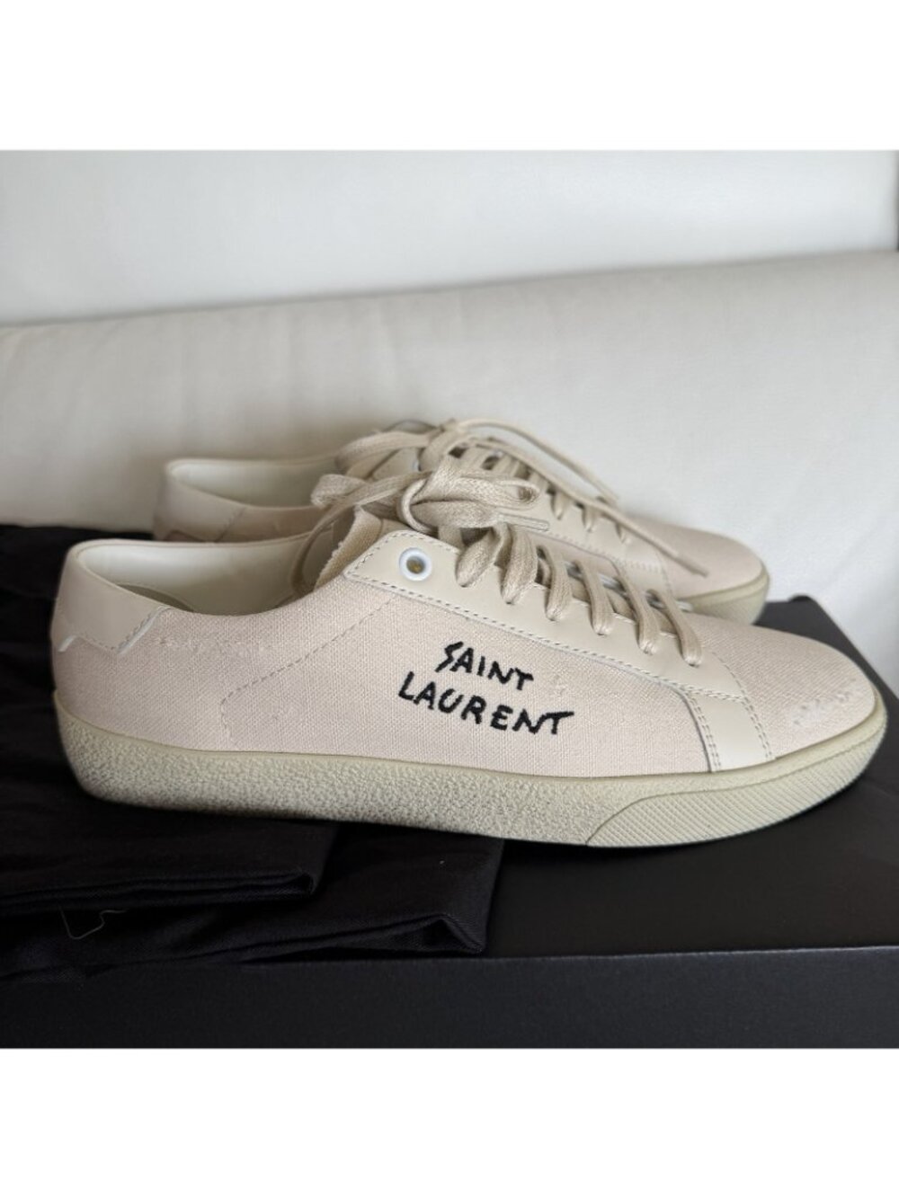 NEW SAINT LAURENT SL/06 Court Cotton Beige Sneakers Sz 37.5 - Picture 8 of 12